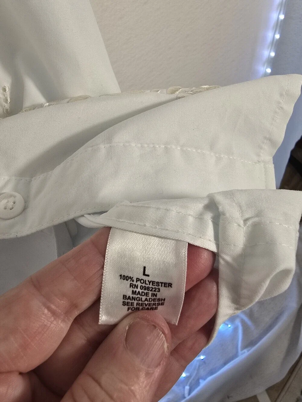 Magellan Fishgear White Embroydered Guayabera S Sleeve Poly Shirt. Mens L - Picture 10 of 13